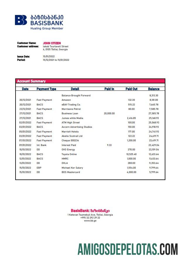 Exemplo de extrato bancário da base da Geórgia